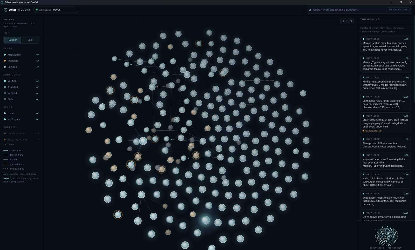 Atlas Memory — the agent memory graph in 3D
